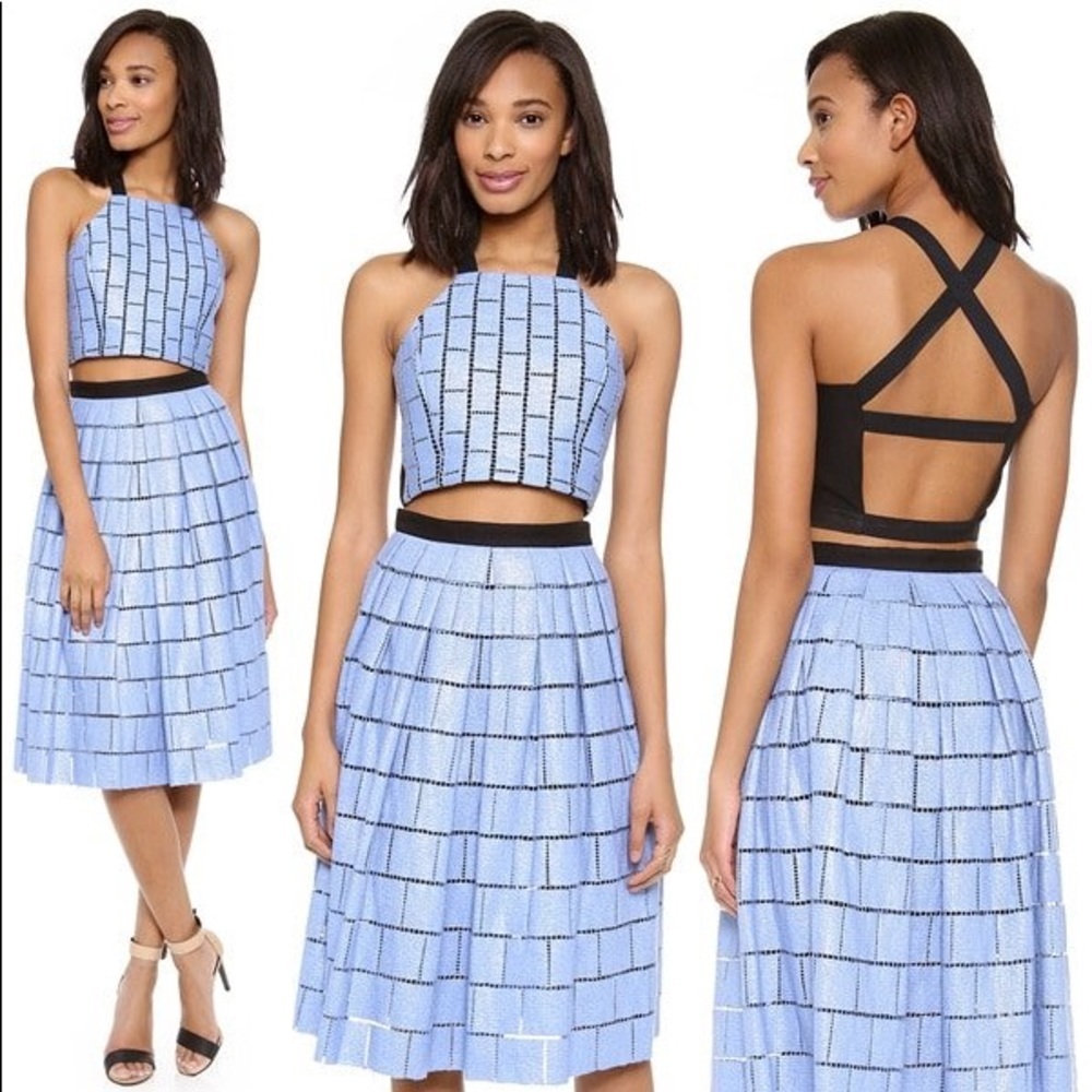 Tibi Blue Raffia Patchwork Crop Top - image 3